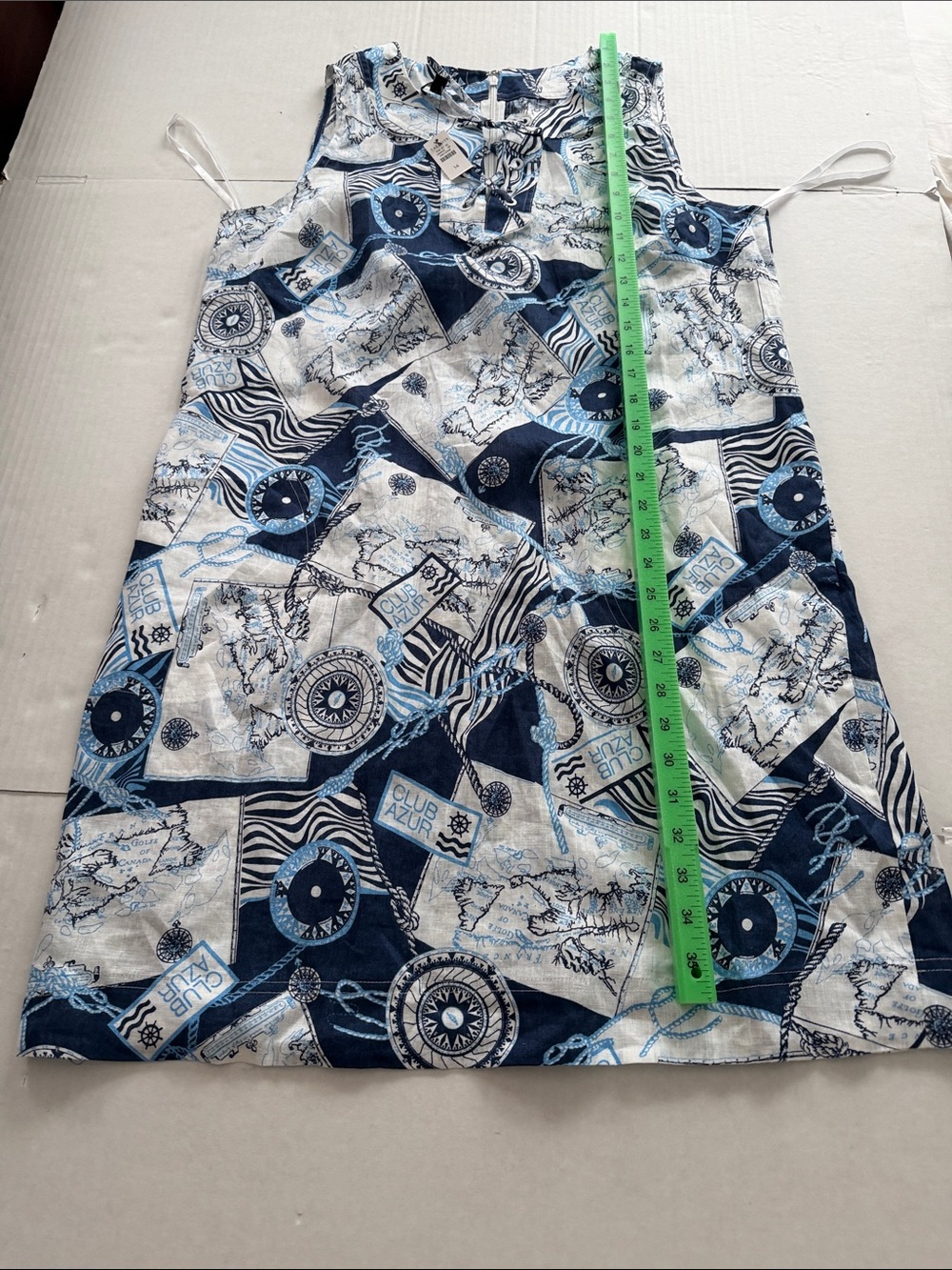 Talbots Lace Up Blue and White Printed A-Line Dress NWT size 14 Linen